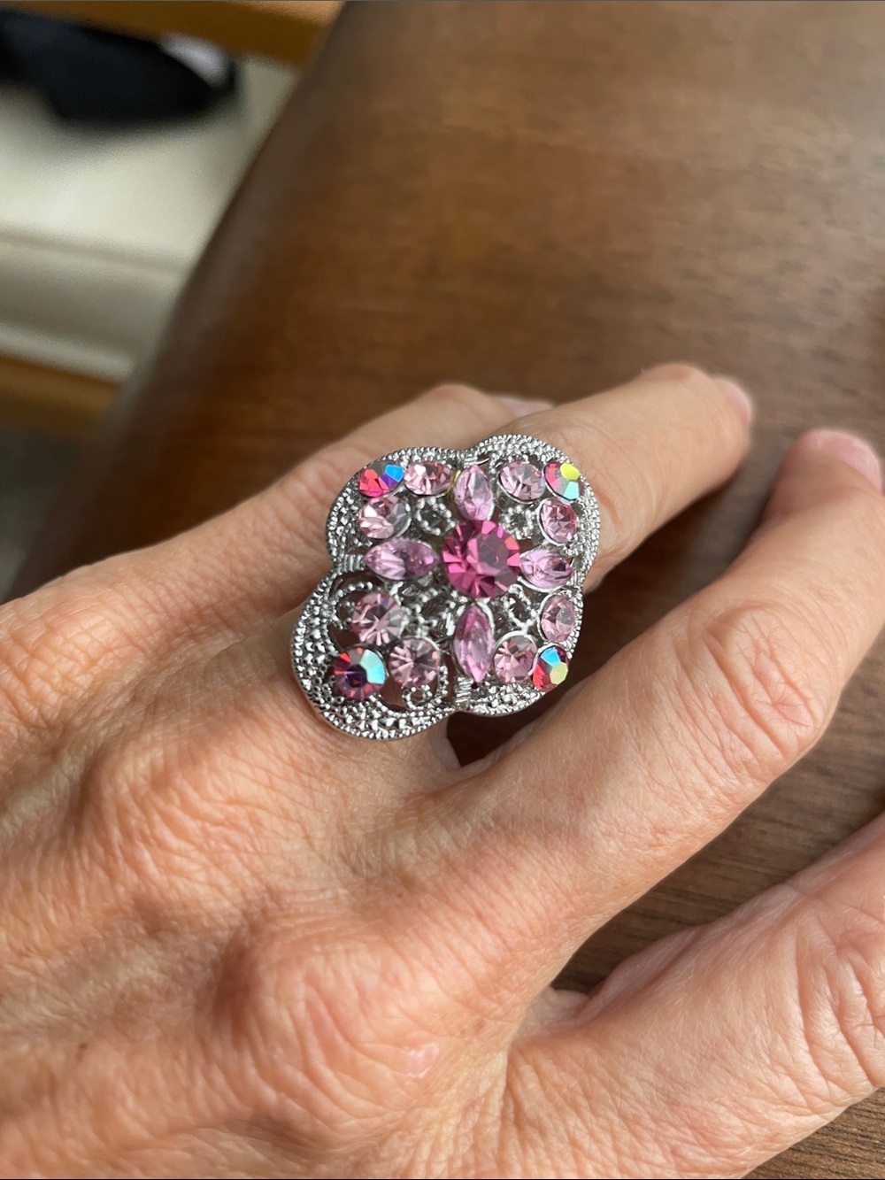 Pink Crystal like Cluster Statement Ring